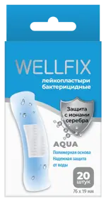 Wellfix Aqua Пластырь бактерицидный с ионами серебра, 1.9 см х 7.6 см, лейкопластырь, 20 шт, прозрачный, полимерная основа фото