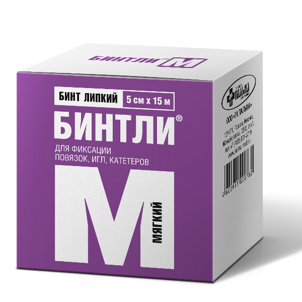 Бинтли М, бинт липкий фиксирующий, 5 см х 15 м, 1 шт, нетканая основа фото