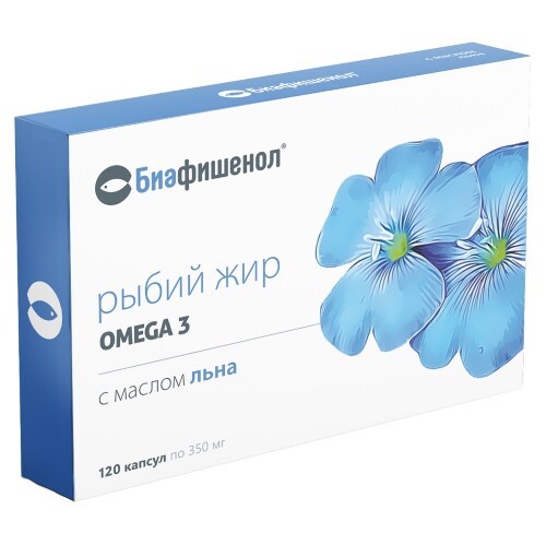 Биафишенол рыбий жир с маслом льна, 0.35 г, капсулы, 120 шт. фото
