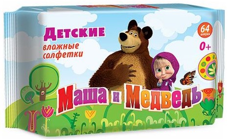 Салфетки влажные детские Маша и медведь, салфетки влажные, 64 шт. фото