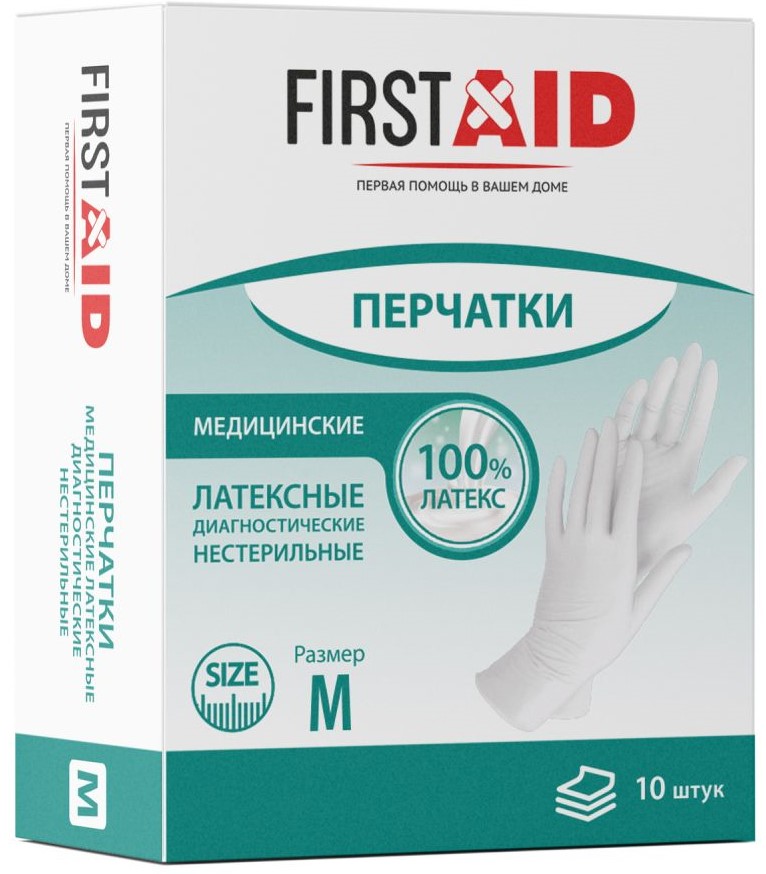 Ферстэйд Перчатки смотровые латексные неопудренные нестерильные, Medium M, пара, 5 шт, белого цвета фото