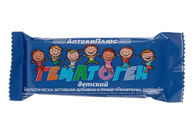 Гематоген детский Аптеки Плюс, плитка, 50 г, 1 шт. фото