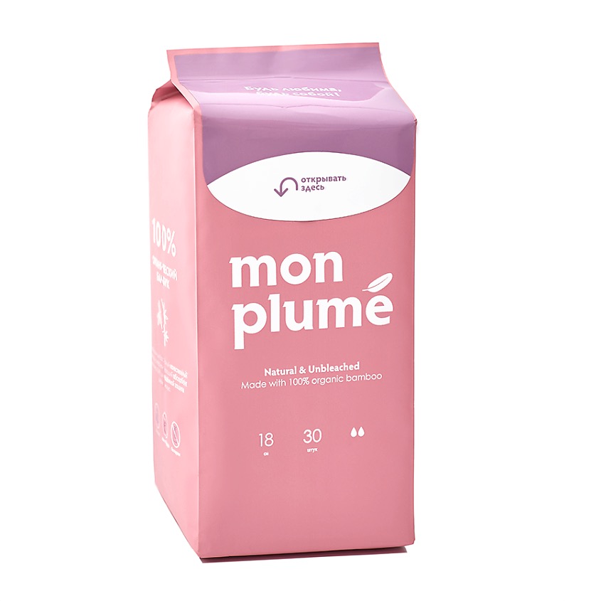 Mon Plume бамбуковые ежедневные прокладки, прокладки ежедневные, 30 шт, с крылышками фото