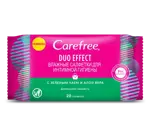 Carefree Duo effect Салфетки влажные для интимной гигиены, салфетки влажные, 20 шт, с зеленым чаем и алоэ вера фото