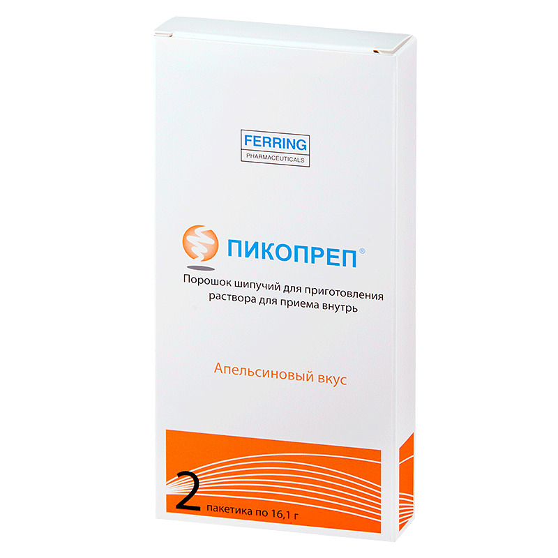 Пикопреп, порошок шипучий для приготовления раствора для приема внутрь, 16.1 г, 2 шт, с апельсиновым вкусом фото