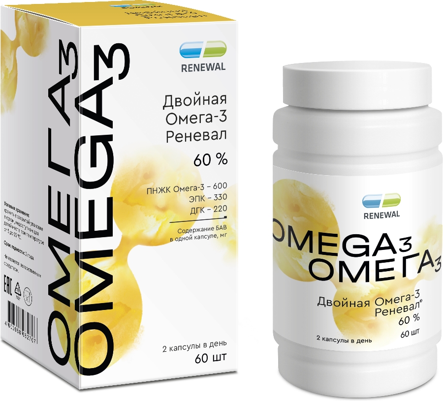 Двойная Омега-3 Реневал, 60 %, капсулы, 60 шт. фото