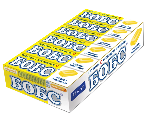 БОБС леденцы с витамином C, 35 г, леденцы, 12 шт, мед + лимон, блок фото