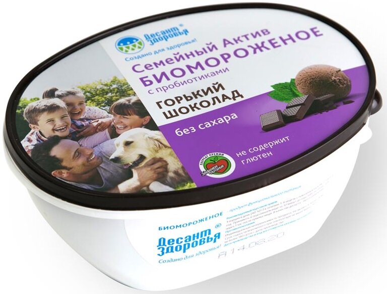 Десант Здоровья Биомороженое Семейный Актив, 450 г, 1 шт, горький шоколад, без сахара фото