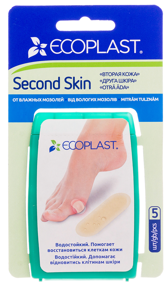 Ecoplast Second skin Пластырь гидроколлоидный, 2 см х 6 см, 5 шт, от влажных мозолей фото
