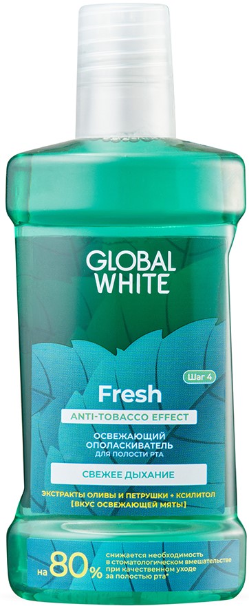 Global White Ополаскиватель освежающий Антитабак, 300 мл, 1 шт, с экстрактами оливы и петрушки фото