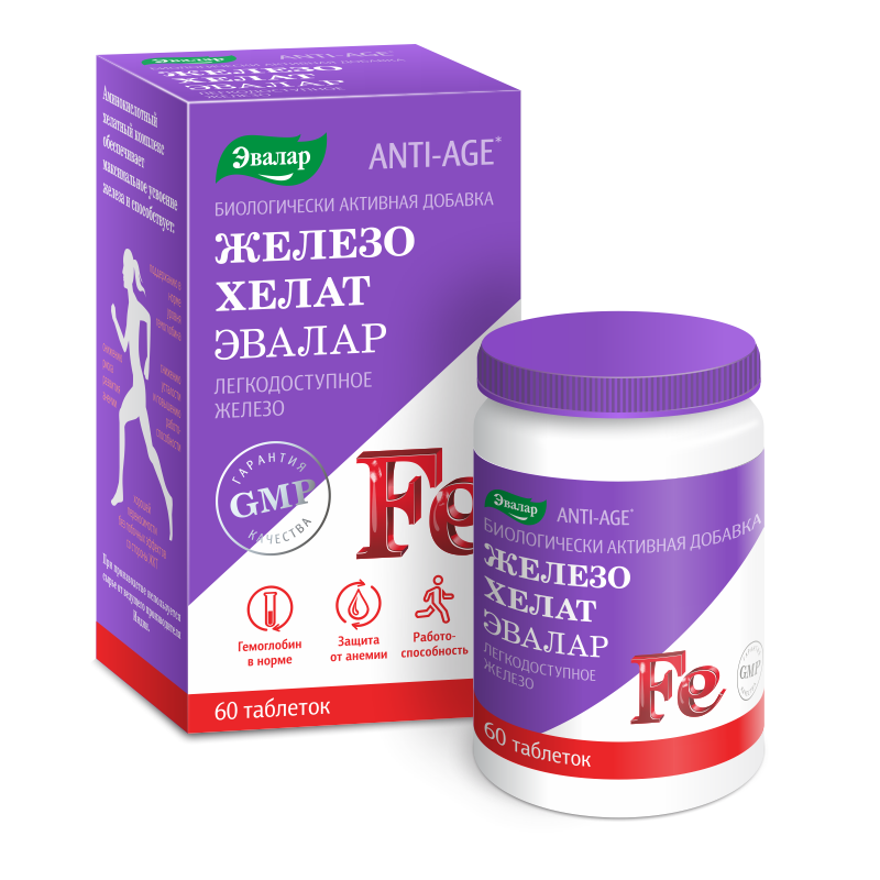 Эвалар Железо Хелат, таблетки, 60 шт. фото