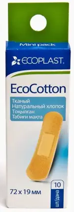 Ecoplast Ecocotton, 1.9 см х 7.2 см, лейкопластырь бактерицидный, 10 шт, телесного цвета, тканевая основа фото 