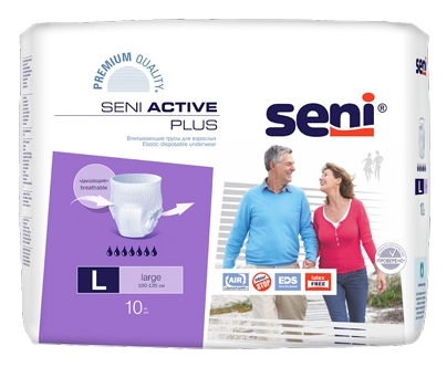 Seni Active Plus трусы впитывающие для взрослых, Large L (3), 10 шт, 100-135 см фото