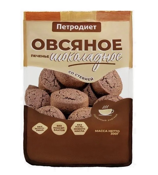 Печенье овсяное шоколадное со стевией, 300 г, 1 шт. фото