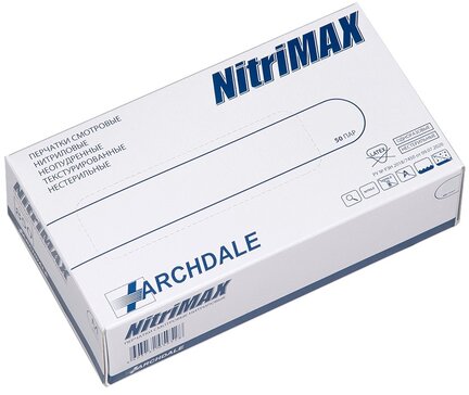 Archdale Nitrimax Перчатки смотровые нитриловые нестерильные неопудренные текстурированные, L, перчатки неопудренные, пара, 50 шт, белые фото
