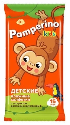 Pamperino kids Салфетки влажные, салфетки влажные, 15 шт, ромашка и витамин Е фото
