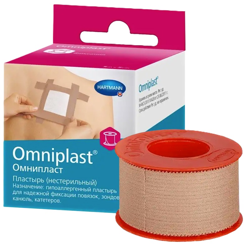 Omniplast Пластырь фиксирующий, 2.5 см х 9.2 м, пластырь медицинский, 1 шт, телесного цвета, тканевая основа фото