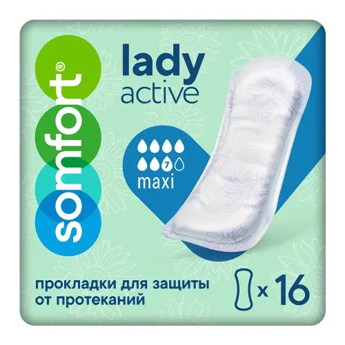 Somfort lady active maxi прокладки впитывающие, прокладки урологические, 16 шт, 7 капель фото
