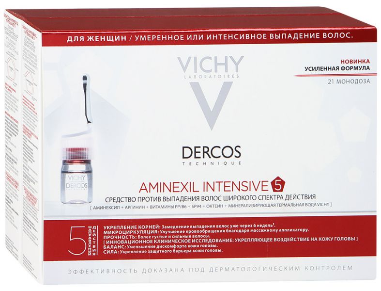 Vichy Dercos Aminexil Intensiv 5 средство против выпадения волос для женщин, 21 шт. фото