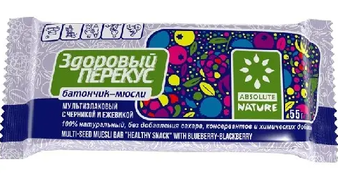 Здоровый Перекус, батончик-мюсли, 55 г, 1 шт, черника + ежевика фото