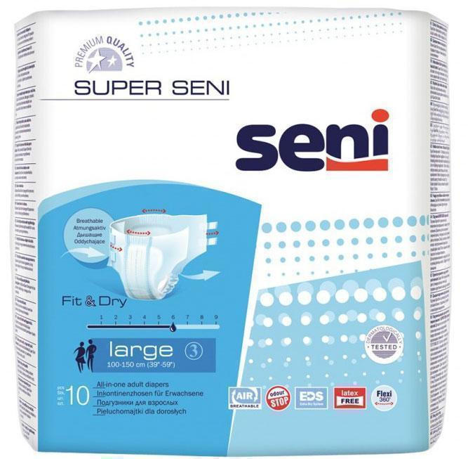 Seni Super Подгузники для взрослых, Large L (3), 10 шт, 100-150 см фото