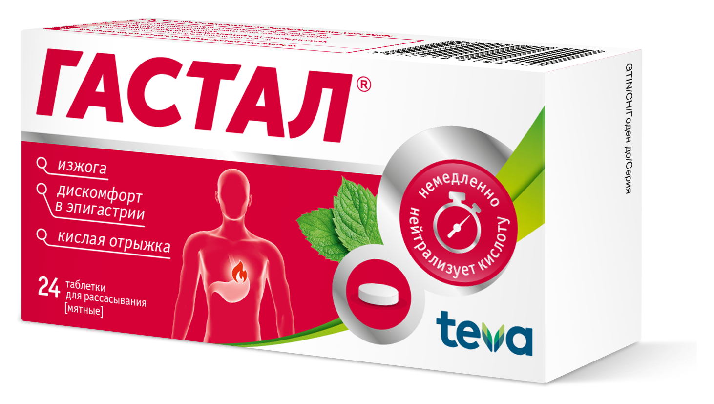 Гастал, 450 мг+300 мг, таблетки для рассасывания, 24 шт, мята фото