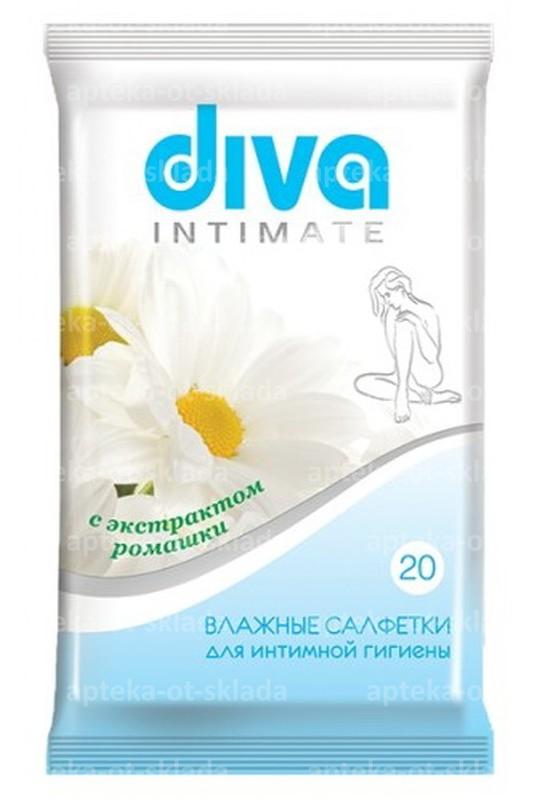 Diva Салфетки влажные для интимной гигиены с ромашкой, салфетки, 20 шт. фото