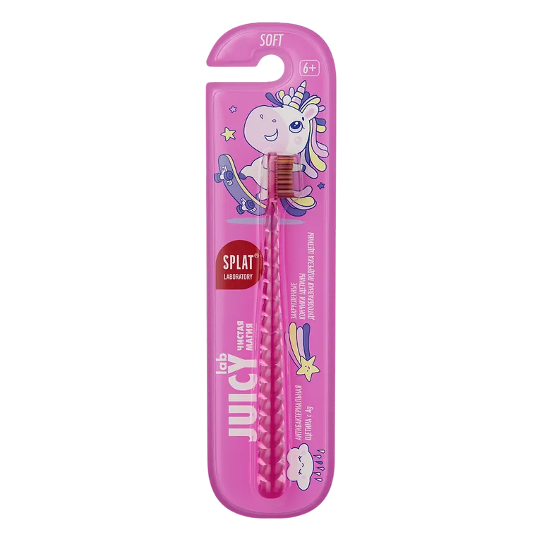 Splat juicy lab магия единорога зубная щетка детская с ионами серебра мягкая, щетка зубная, 1 шт, прозрачная фото