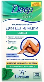 Floresan deep depil восковые полоски для депиляции unisex с мятой, полоски восковые, 20 шт, Ф-483 фото