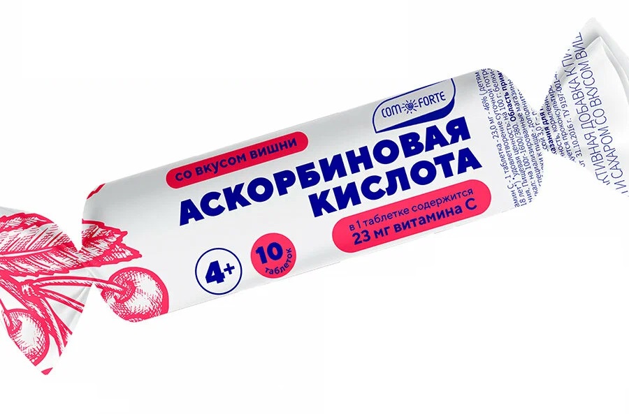 ComForte Аскорбиновая кислота с сахаром и глюкозой, 3 г, таблетки, 10 шт, со вкусом вишни фото