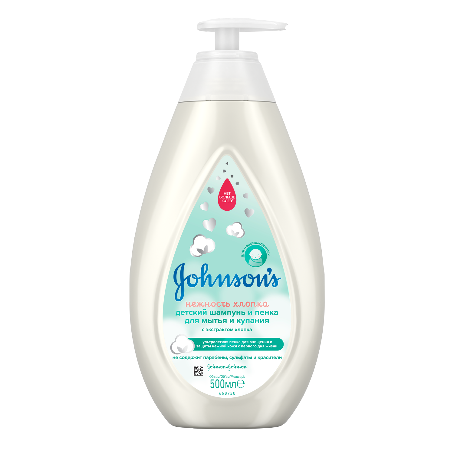 Johnson's Детский Шампунь и пенка Нежность хлопка, шампунь и пенка для мытья и купания, 500 мл, 1 шт, с экстрактом хлопка фото