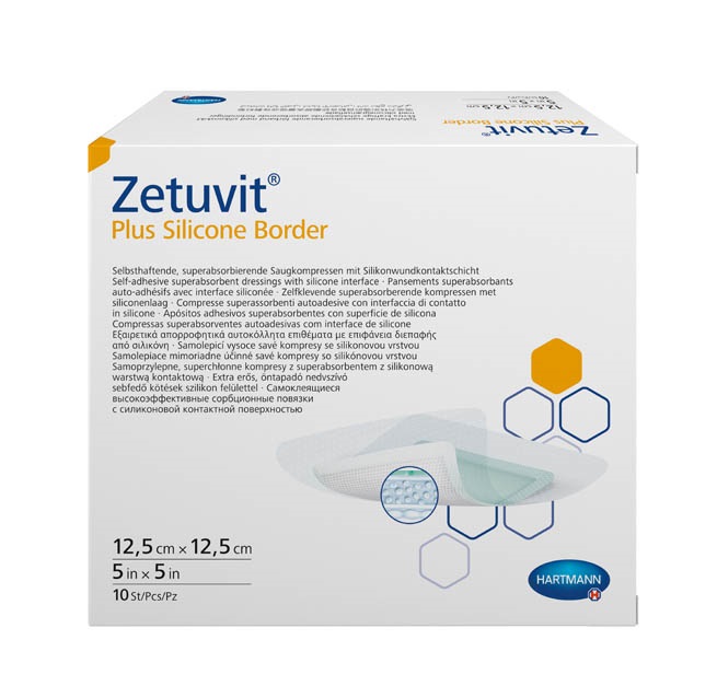 Zetuvit Plus Silicone Border Повязка суперабсорбирующая с контактным слоем из силикона, 12.5 см х 12.5 см, повязка стерильная, 10 шт. фото