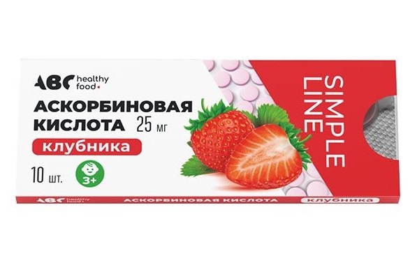 ABC Хэлси Фуд  Аскорбиновая кислота, 25 мг, таблетки жевательные, 10 шт, со вкусом клубники фото