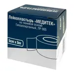 Медитек Лейкопластырь, 5 см х 5 м, лейкопластырь фиксирующий, 1 шт, тканевая основа фото