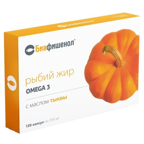 Биафишенол рыбий жир с маслом тыквы, 0.35 г, капсулы, 120 шт. фото