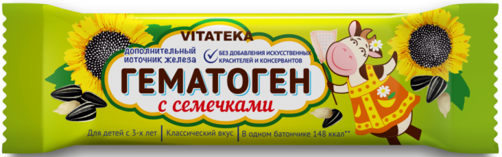 Витатека Гематоген, плитка, 40 г, 1 шт, с семечками фото
