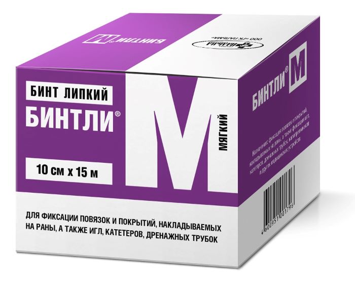 Бинтли М, бинт липкий фиксирующий, 10 см х 15 м, 1 шт, нетканая основа фото