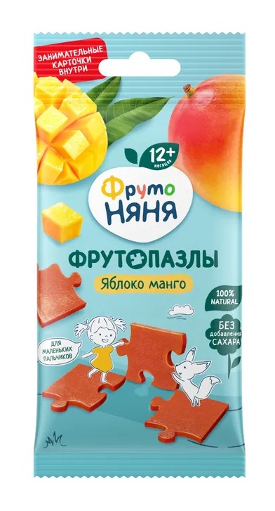 Фрутоняня Фрутопазлы фруктовые кусочки, 12+ мес, 20 г, 1 шт, манго + яблоко фото