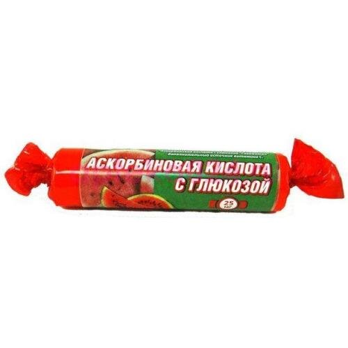 Гленвитол Аскорбиновая кислота с глюкозой, 25 мг, таблетки жевательные, 3г, 10 шт, арбуз фото