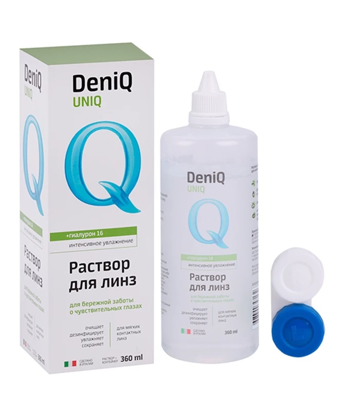 DenlQ UniQ Раствор для линз многофункциональный, раствор для обработки и хранения контактных линз, 360 мл, 1 шт. фото