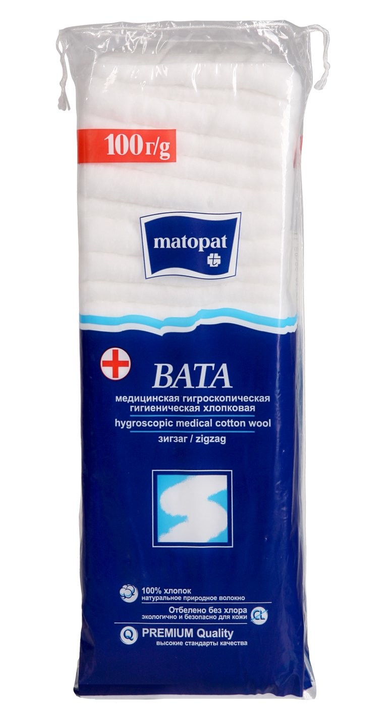 Matopat Вата Зиг- Заг хлопковая, вата нестерильная, 100 г, 1 шт. фото