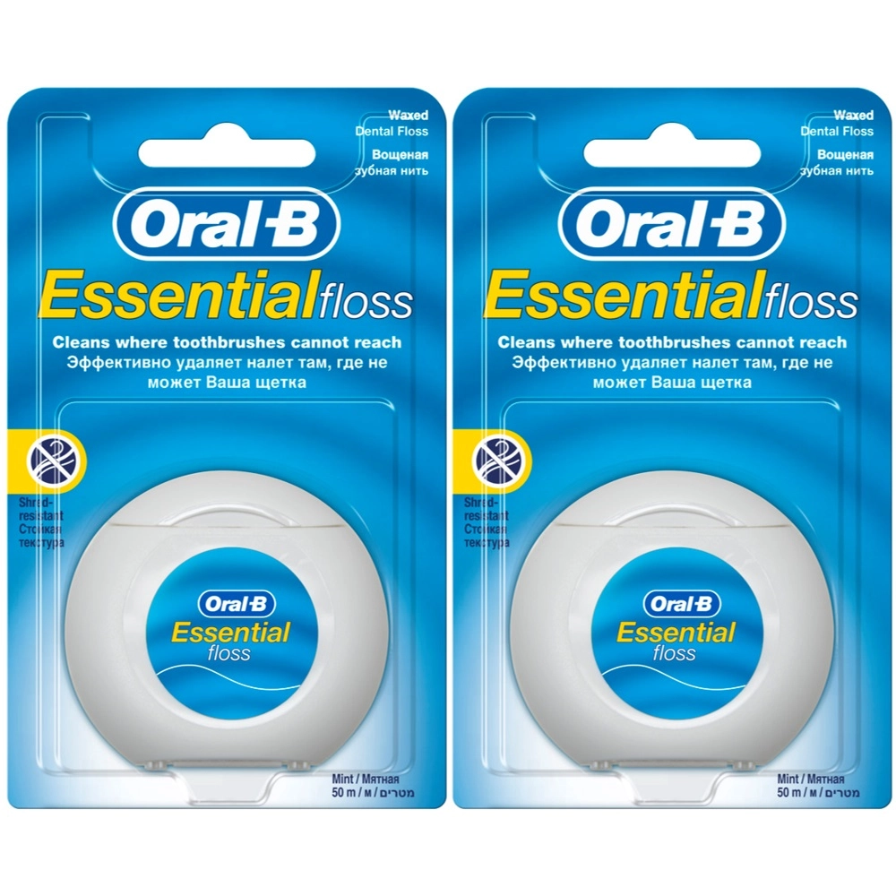Oral-B Essential Floss Зубная нить вощеная, 50 м, 2 шт, мята фото