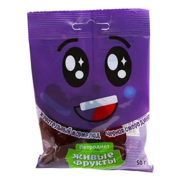 Петродиет Живые фрукты мармелад жевательный, мармелад жевательный, 50 г, 1 шт, черная смородина фото