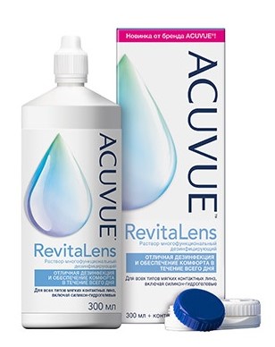 Acuvue Revitalens Раствор для линз, 300 мл, 1 шт, дезинфицирующий с контейнером фото