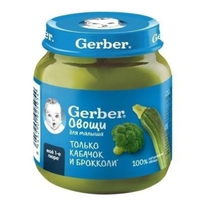 Гербер детское пюре, пюре, 125 г, 1 шт, кабачок + брокколи фото