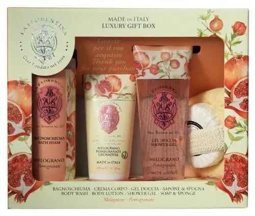 La Florentina Набор пена для ванны 500 мл + лосьон для тела 200 мл + гель для душа 250 мл + мыло 115 г + спонж, набор, 1 шт, гранат фото