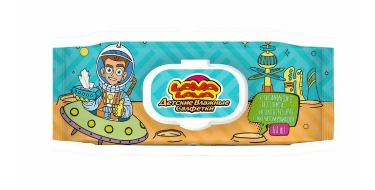 Lava Lava Салфетки влажные детские, салфетки влажные, 60 шт, ромашка и витамин Е фото