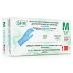 SFM Перчатки смотровые нитриловые неопудренные нестерильные, Medium M (7-8), пара, 50 шт, голубого цвета фото 