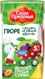 Сады Придонья пюре, пюре, 125 г, 1 шт, яблоко + груша + слива фото