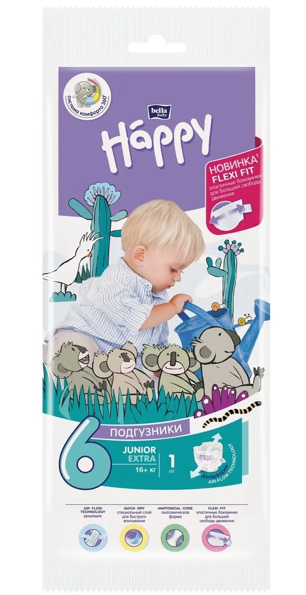Bella Baby Happy Junior Extra Подгузники детские, р. 6, 1 шт, 16+ кг фото